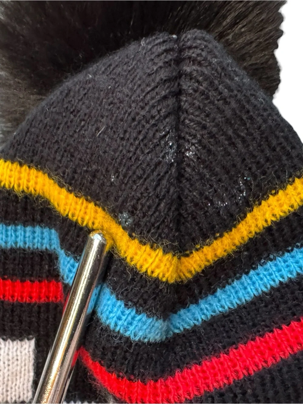 Friends TV Show Checkered Stripe Pom Pom Beanie Hat One Size Black Knit Cap